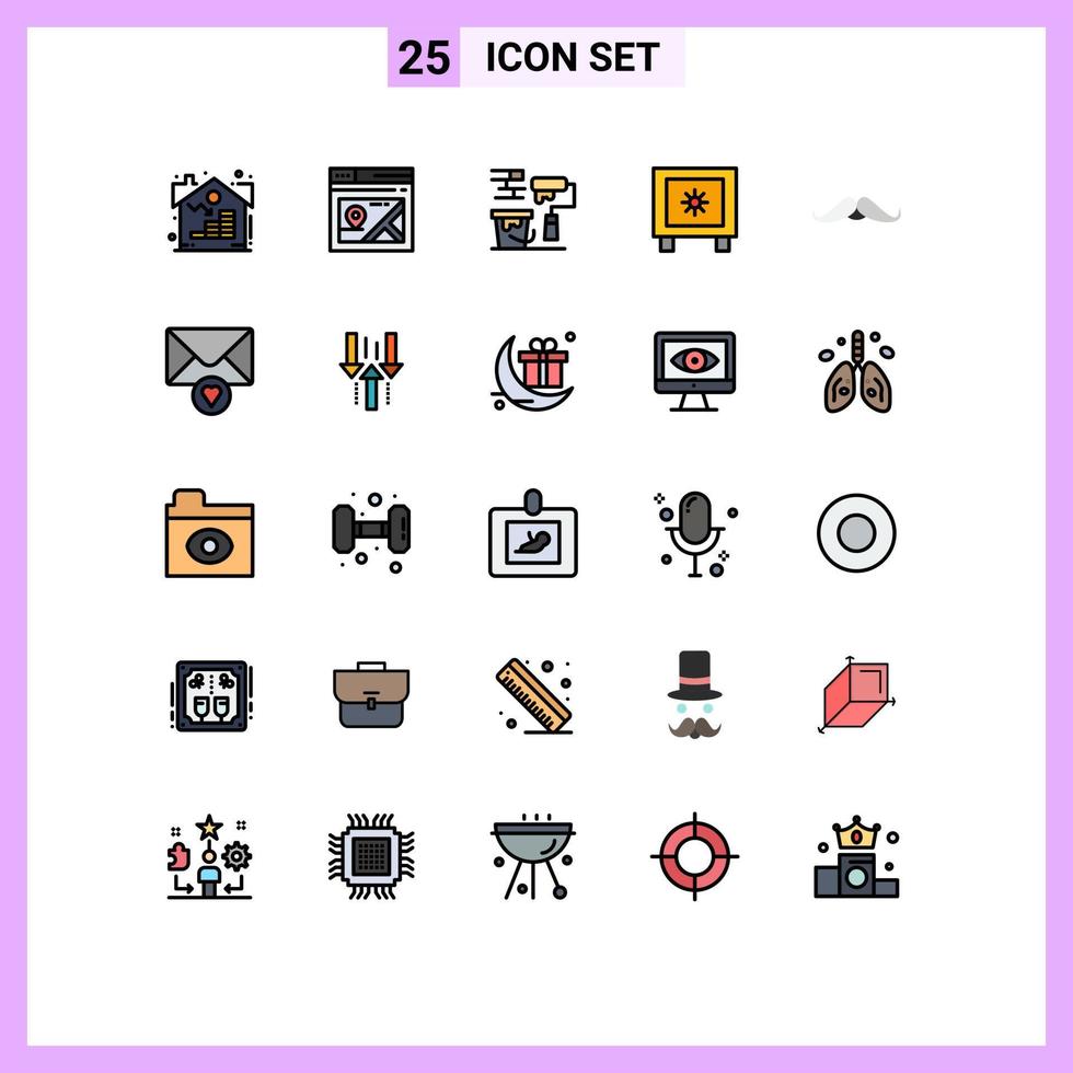 Filled line Flat Color Pack of 25 Universal Symbols of hipster logistic paint brush global locker Editable Vector Design Elements