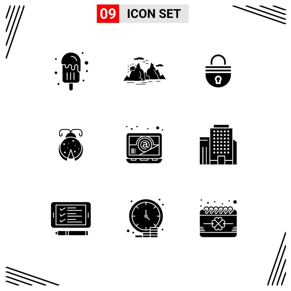 9 Universal Solid Glyph Signs Symbols of ladybug bug sun beetle security Editable Vector Design Elements