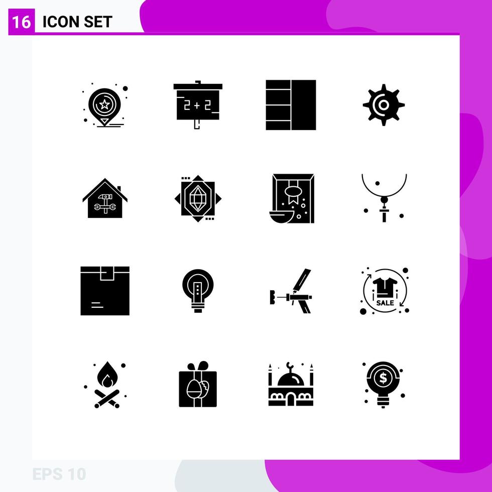 Modern Set of 16 Solid Glyphs and symbols such as hammer construction layout building teeth Editable Vector Design Elements