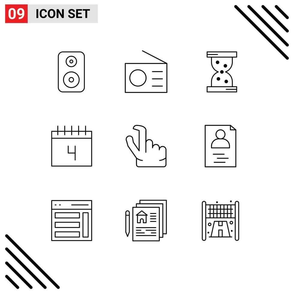 Pictogram Set of 9 Simple Outlines of hands pinch hour out schedule Editable Vector Design Elements