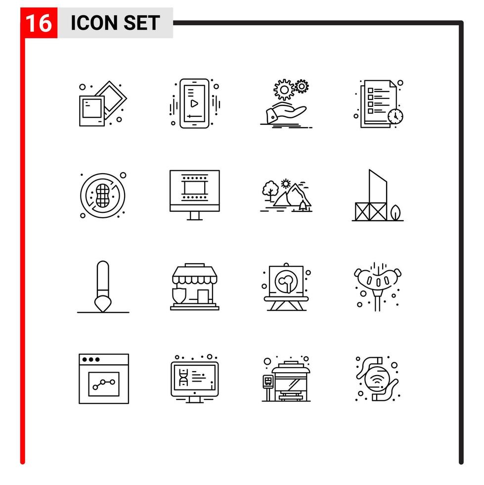 16 iconos creativos signos y símbolos modernos de lista saludable horario de estudio manual tiempo de lectura elementos de diseño vectorial editables vector