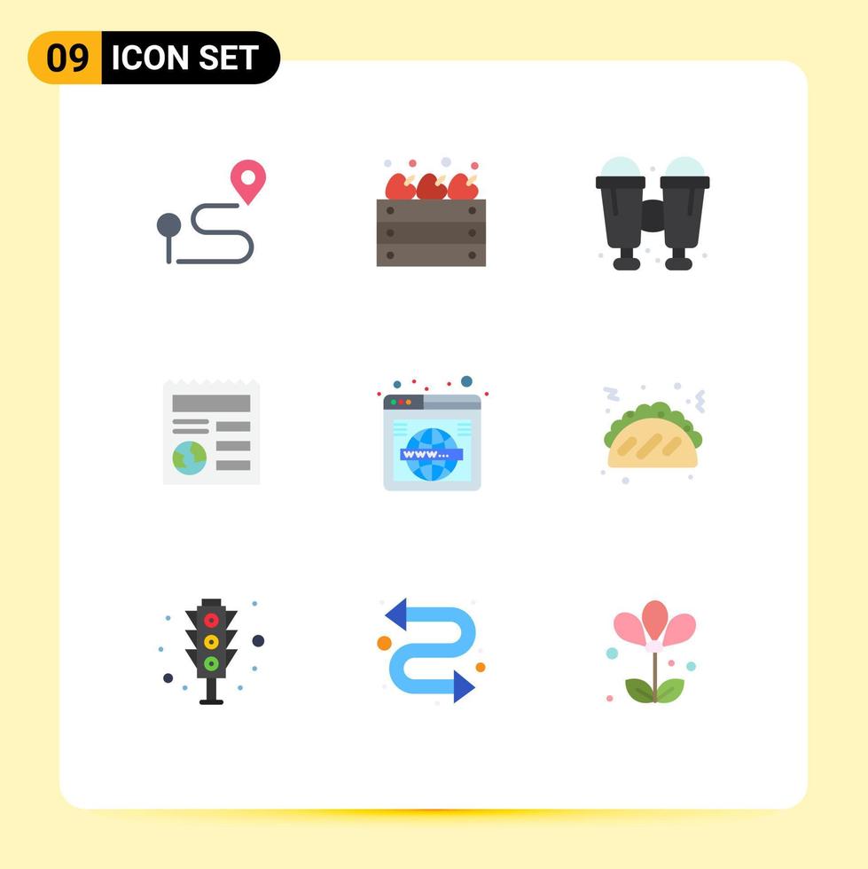 Set of 9 Vector Flat Colors on Grid for web page binoculars ui document Editable Vector Design Elements