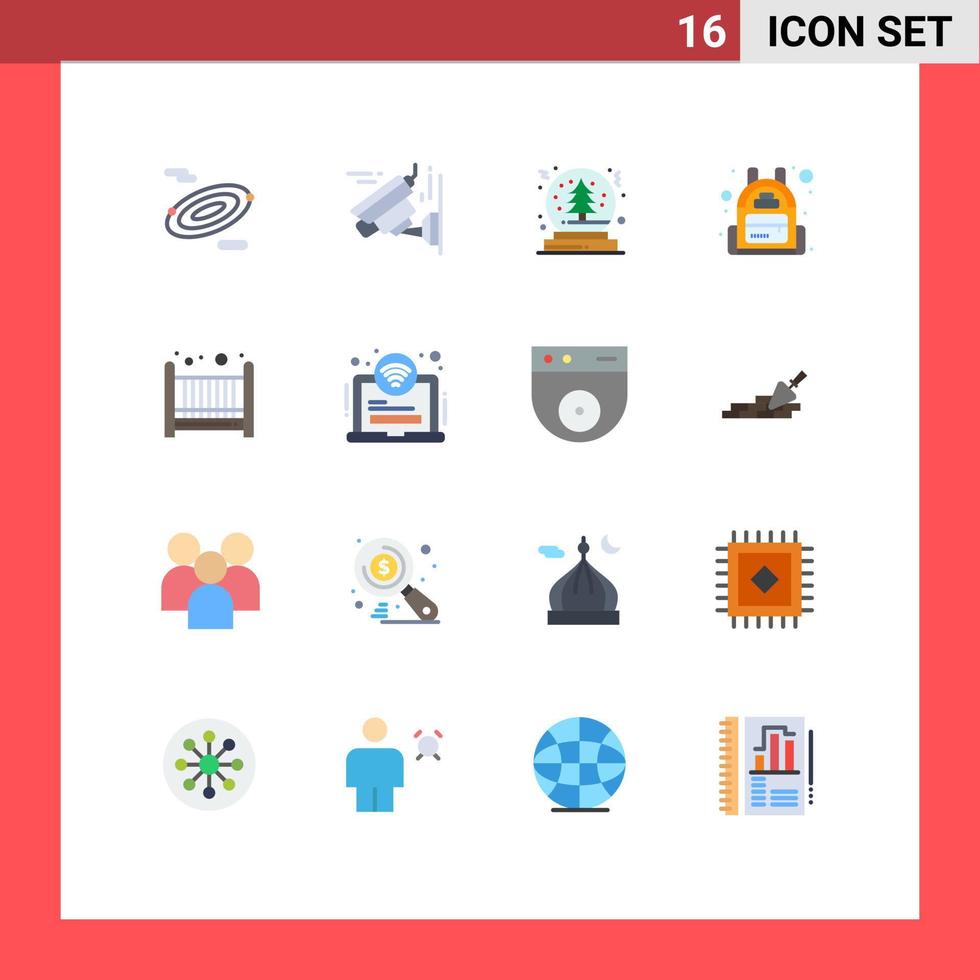 16 Flat Color concept for Websites Mobile and Apps hotel cradle snowball bad travel Editable Pack of Creative Vector Design Elements