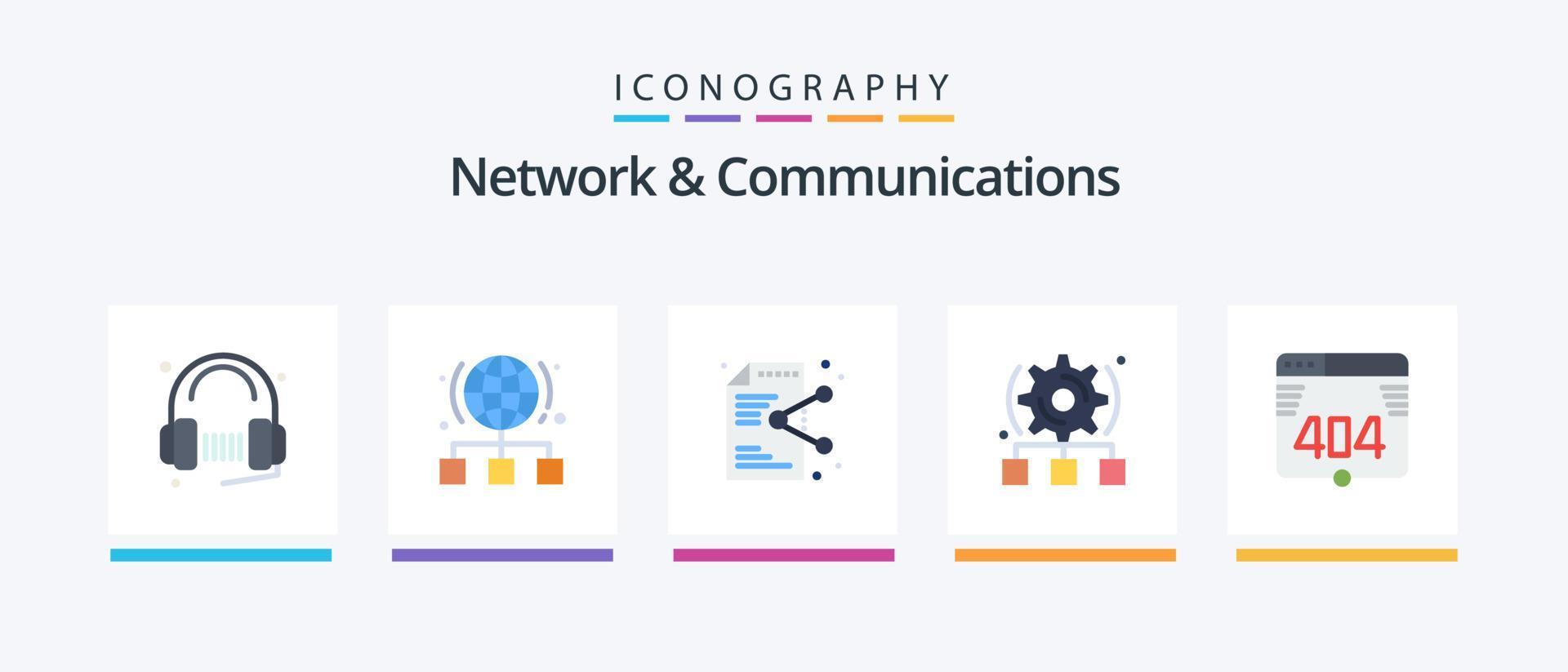 Network And Communications Flat 5 Icon Pack Including cogwheel. setting. network. online. document. Creative Icons Design vector