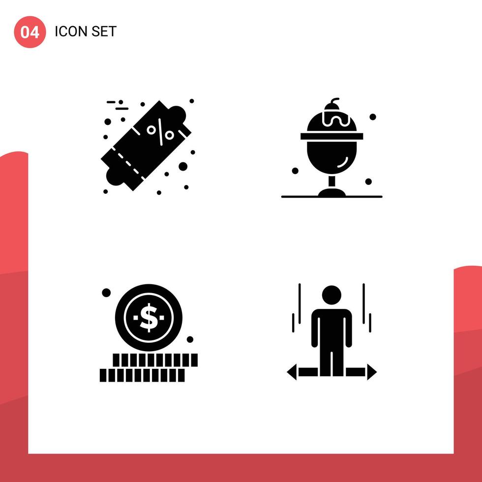 Set of 4 Commercial Solid Glyphs pack for discount shopping percent summer user Editable Vector Design Elements