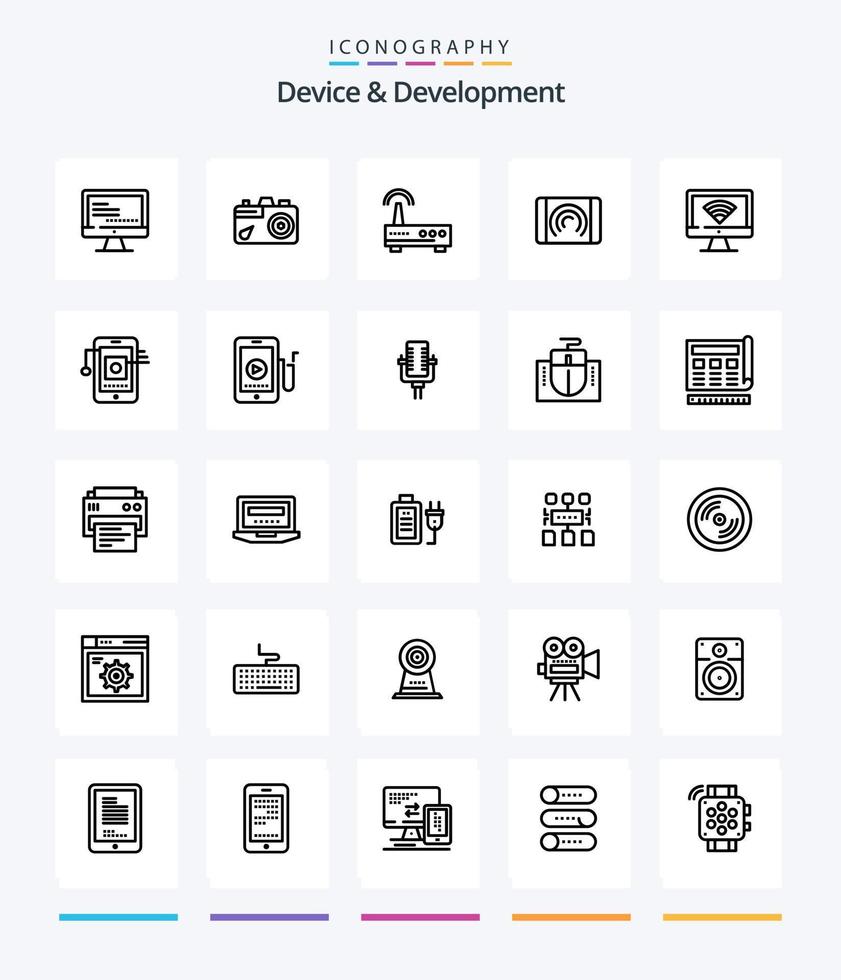 dispositivo creativo y desarrollo 25 paquete de iconos de esquema como monitor. interfaz. dispositivo. toque. interacción vector