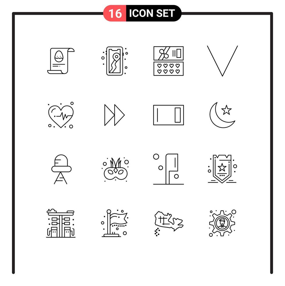 Group of 16 Outlines Signs and Symbols for control fast heart gift medical bottom Editable Vector Design Elements