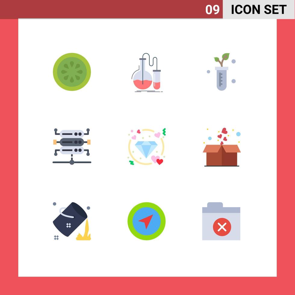 Modern Set of 9 Flat Colors and symbols such as heart server test network science Editable Vector Design Elements