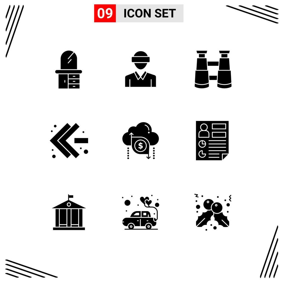 Modern Set of 9 Solid Glyphs and symbols such as arrow data binoculars cloud fast forward Editable Vector Design Elements