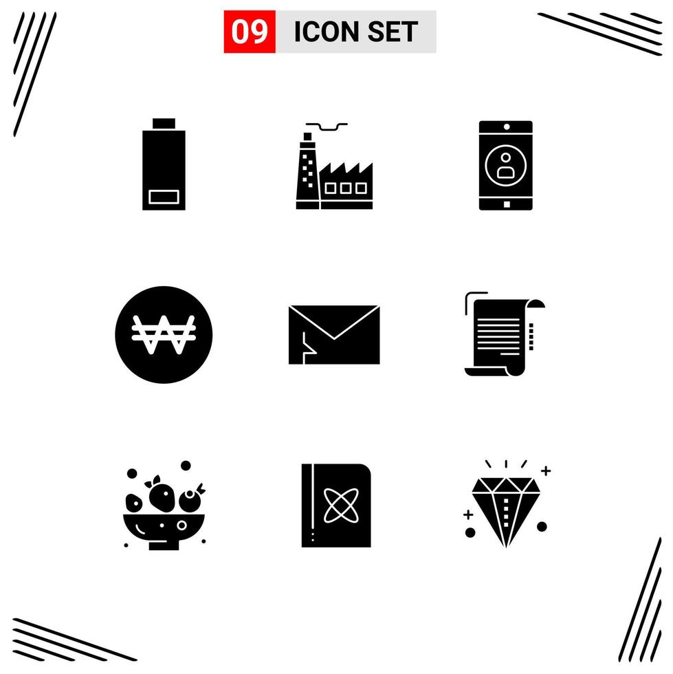 9 User Interface Solid Glyph Pack of modern Signs and Symbols of security infected mobile alert currency Editable Vector Design Elements