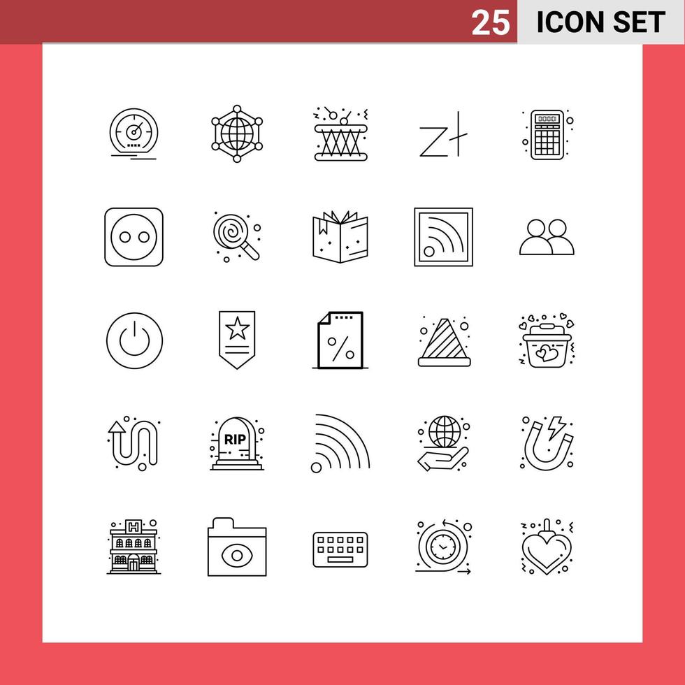 Pack of 25 creative Lines of coin zloty web sound multimedia Editable Vector Design Elements
