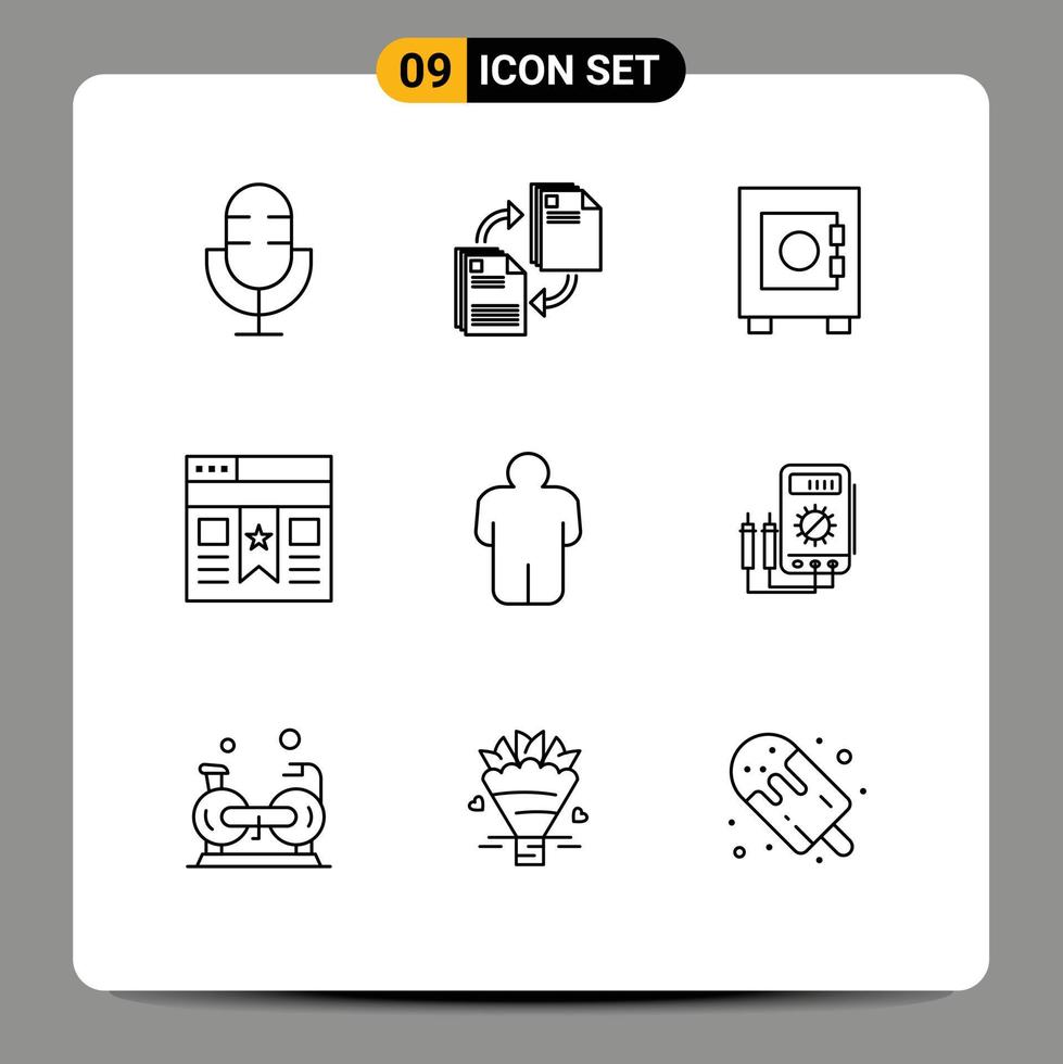 Pack of 9 Modern Outlines Signs and Symbols for Web Print Media such as man ui document interface user Editable Vector Design Elements