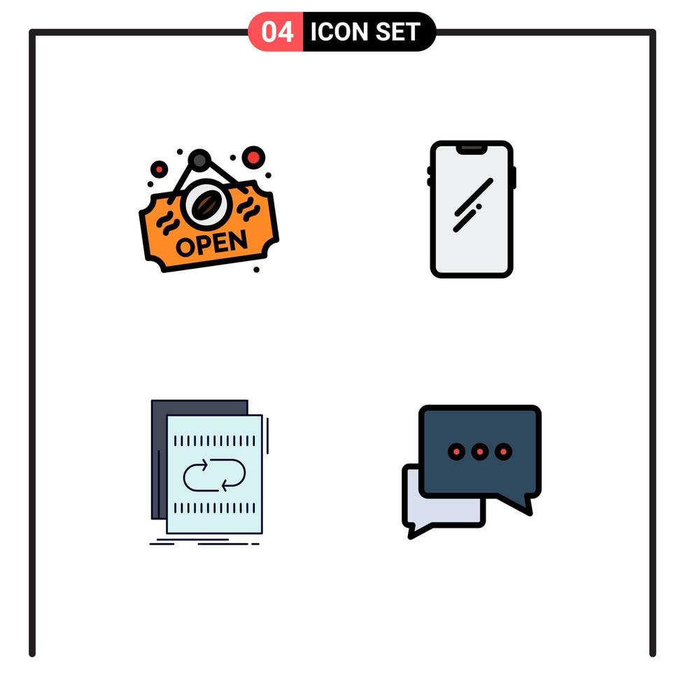 Mobile Interface Filledline Flat Color Set of 4 Pictograms of open file phone huawei mix Editable Vector Design Elements