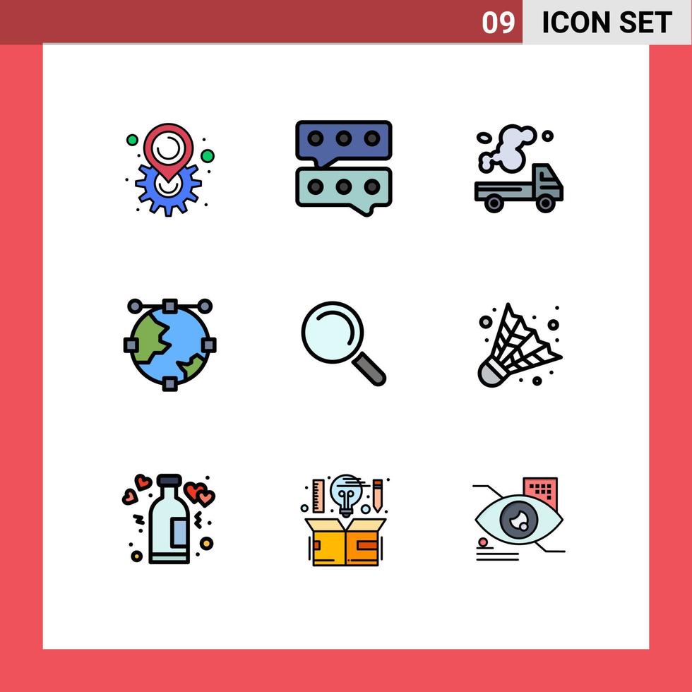 9 Thematic Vector Filledline Flat Colors and Editable Symbols of find globe truck development anchor Editable Vector Design Elements