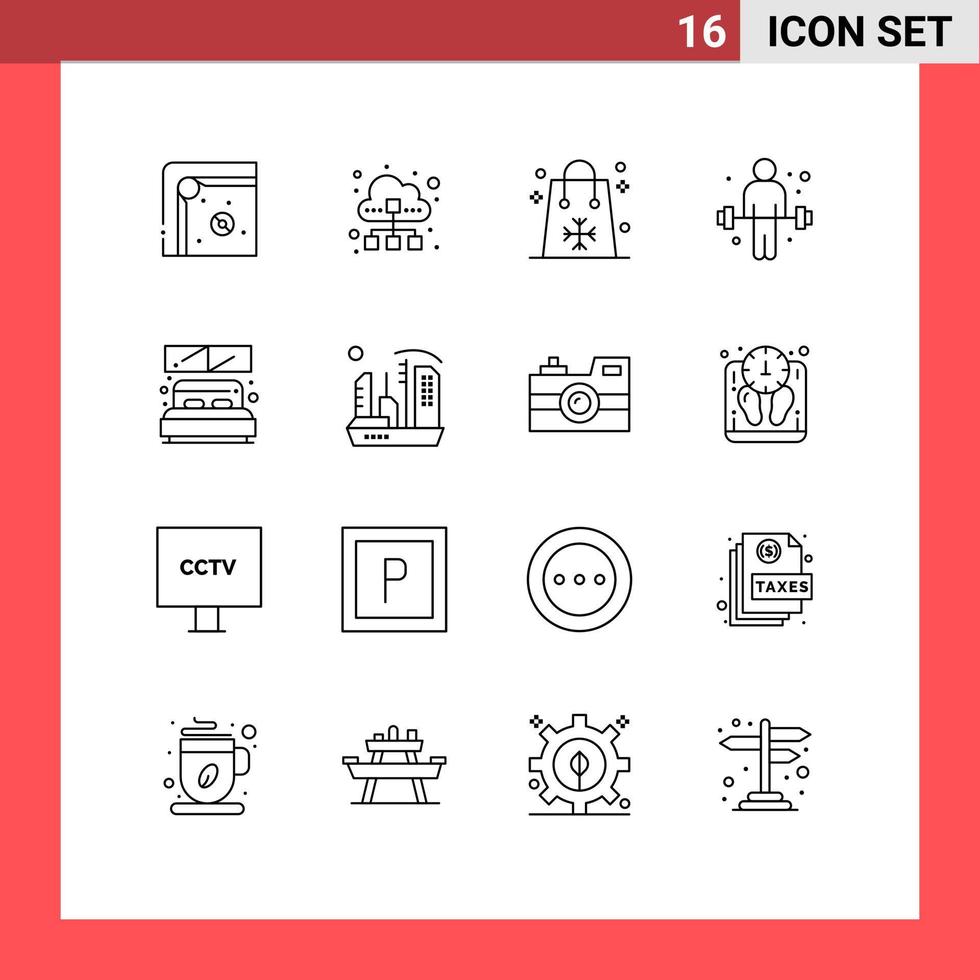 Modern Set of 16 Outlines Pictograph of weightlifting exercise cloud dumbbell holidays Editable Vector Design Elements