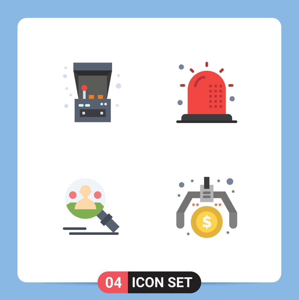 Set of 4 Modern UI Icons Symbols Signs for arcade machine find play fitness search Editable Vector Design Elements