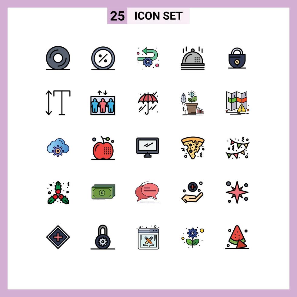 25 Universal Filled line Flat Colors Set for Web and Mobile Applications investment dinner online christmas process Editable Vector Design Elements