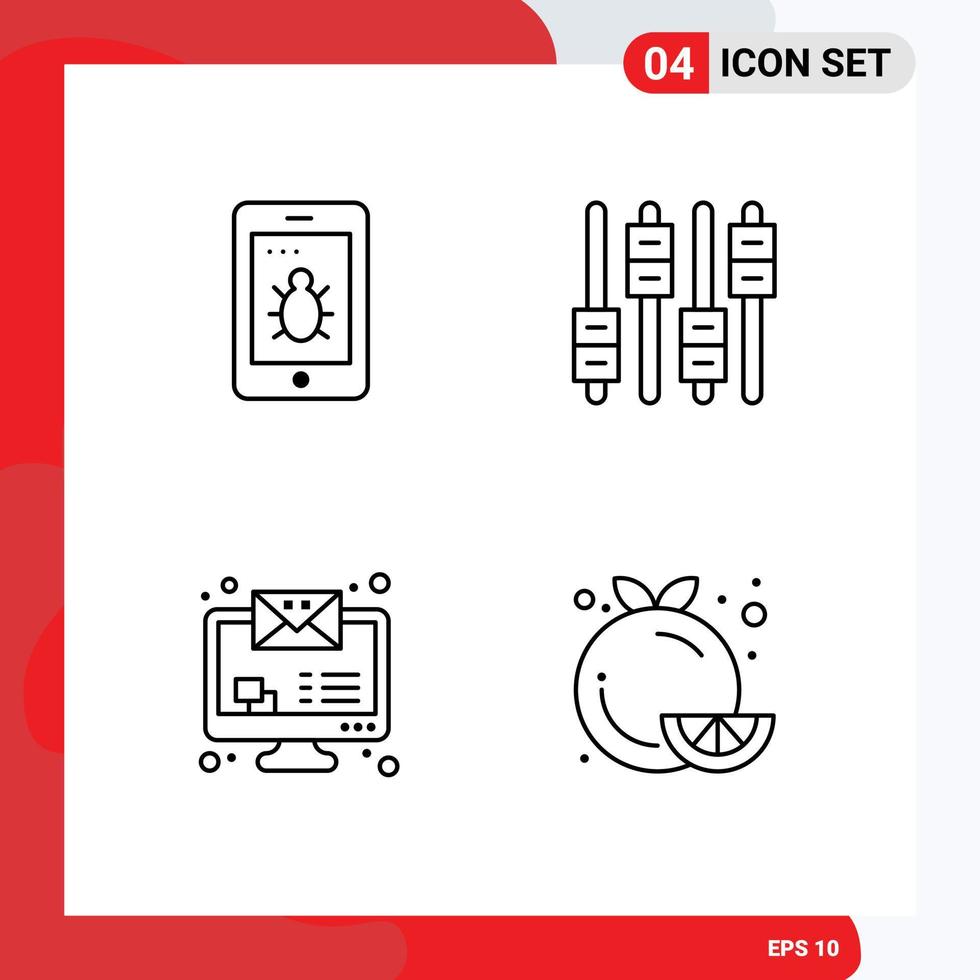 Stock Vector Icon Pack of 4 Line Signs and Symbols for mobile monitor email equalizer volume food Editable Vector Design Elements