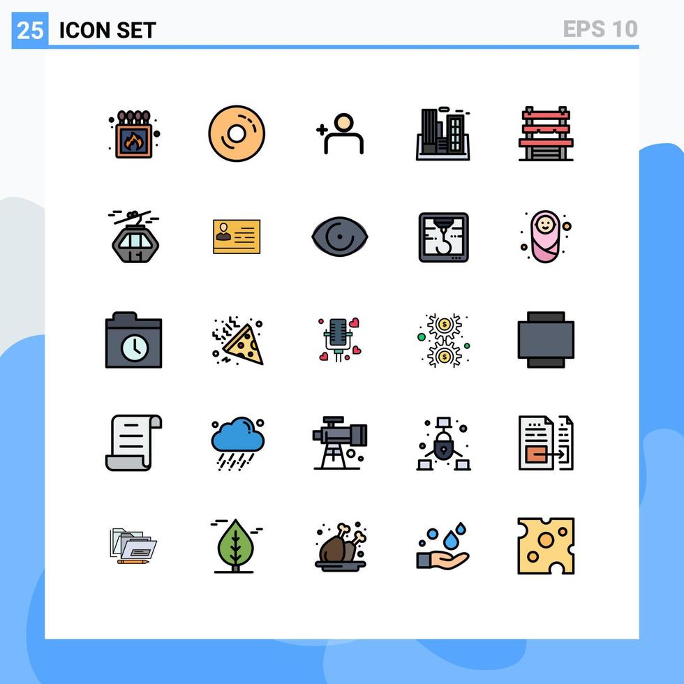 Modern Set of 25 Filled line Flat Colors Pictograph of chair building sweet polution factory Editable Vector Design Elements