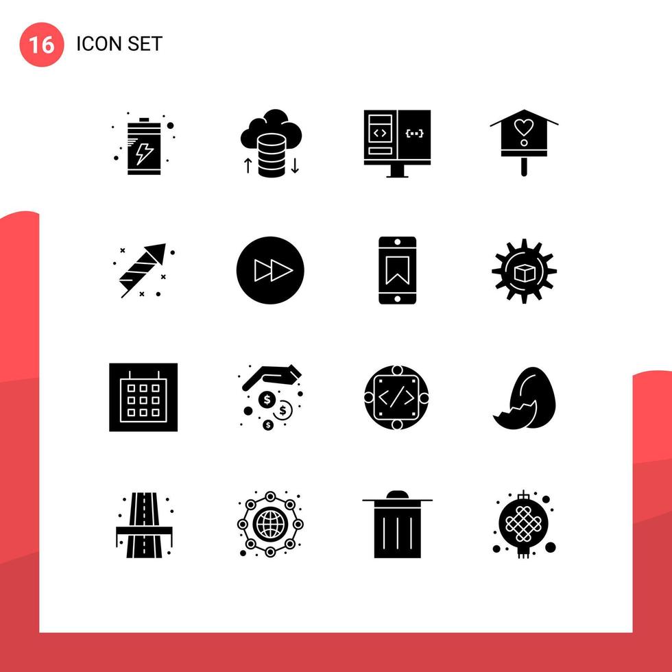 Universal Icon Symbols Group of 16 Modern Solid Glyphs of easter fire work computer spring bird house Editable Vector Design Elements