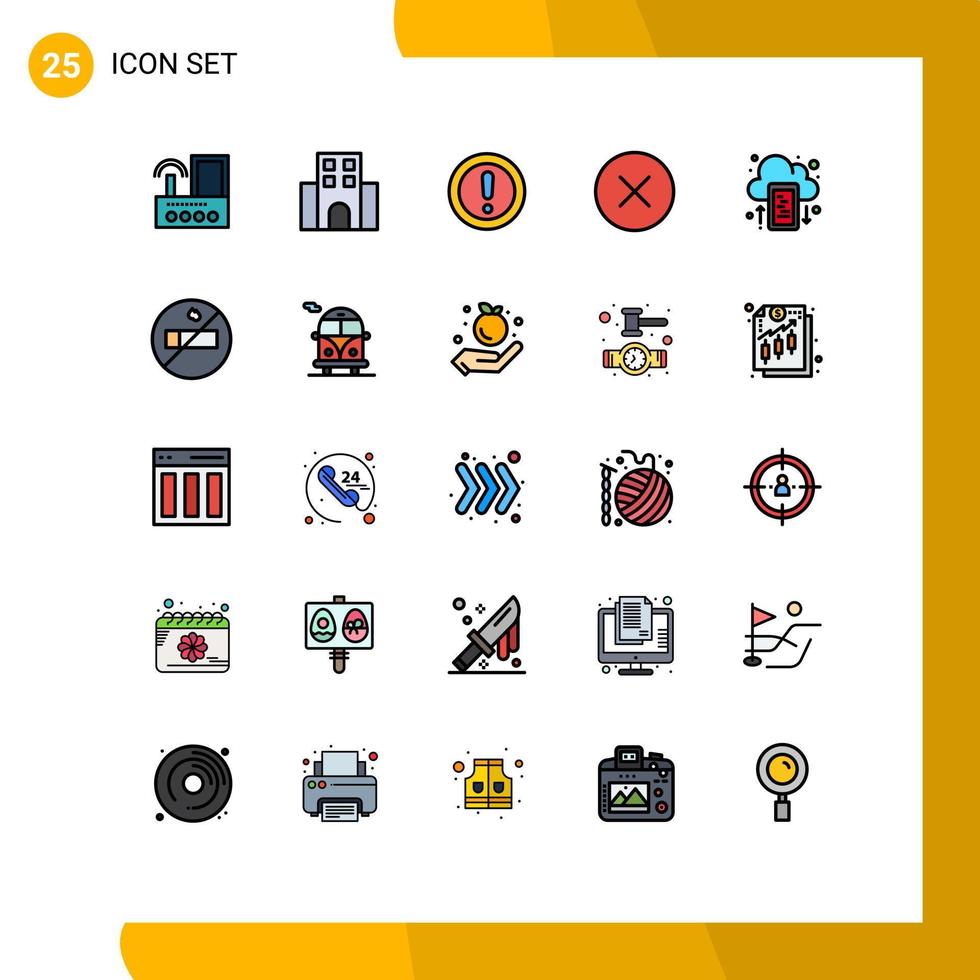 paquete de iconos de vector de stock de 25 signos y símbolos de línea para elementos de diseño de vector editables de nota de soporte de viaje de error de reproductor de medios