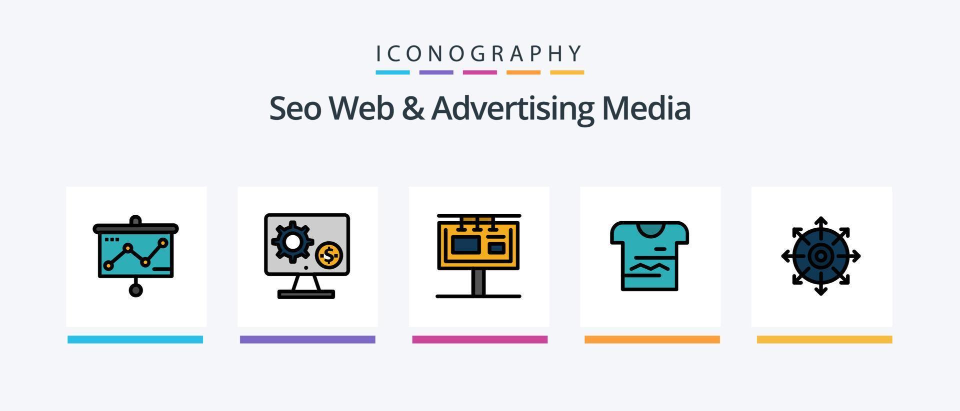 Seo Web And Advertising Media Line Filled 5 Icon Pack Including announcement. loud speaker. wifi. speaker. starbucks. Creative Icons Design vector