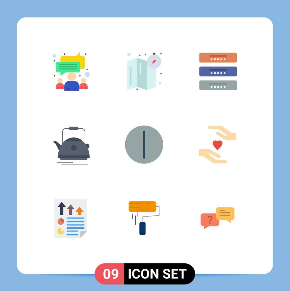 Pictogram Set of 9 Simple Flat Colors of on camping cupboard teapot tea Editable Vector Design Elements