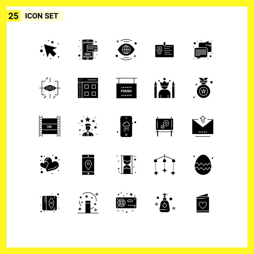 Pictogram Set of 25 Simple Solid Glyphs of pass id card search id business Editable Vector Design Elements