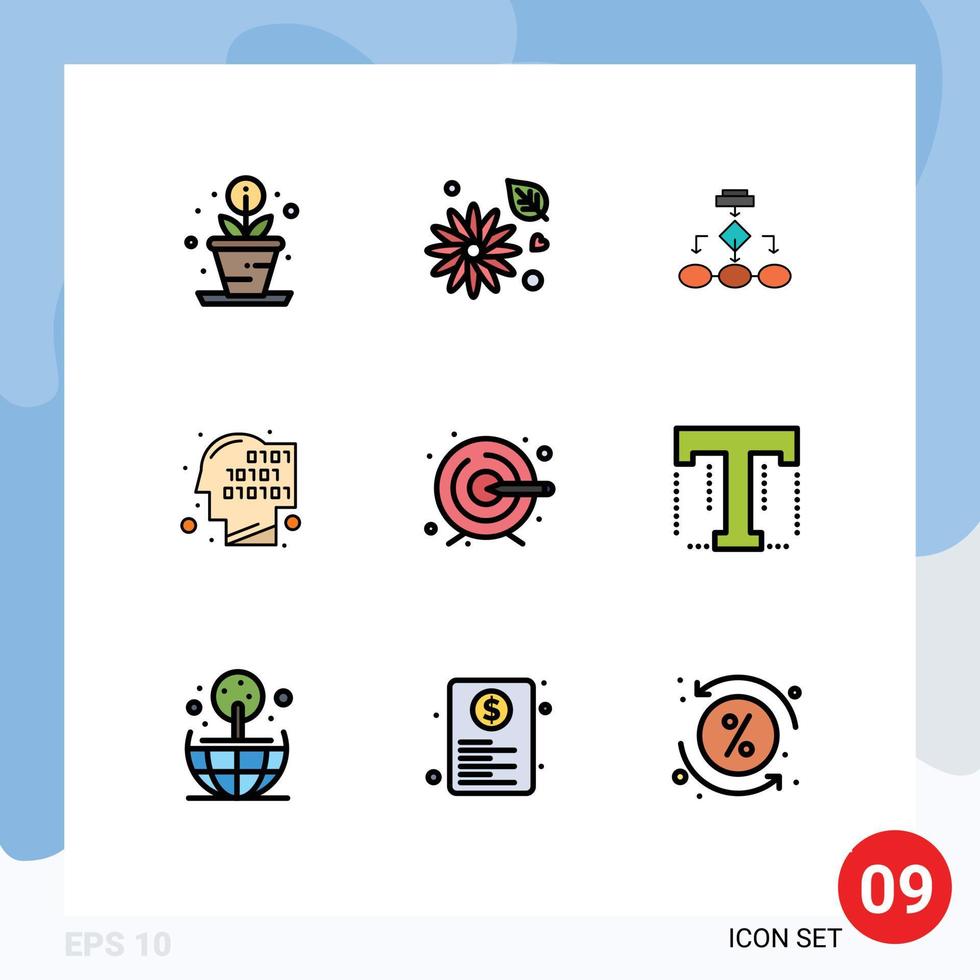 Mobile Interface Filledline Flat Color Set of 9 Pictograms of recognition code algorithm binary structure Editable Vector Design Elements