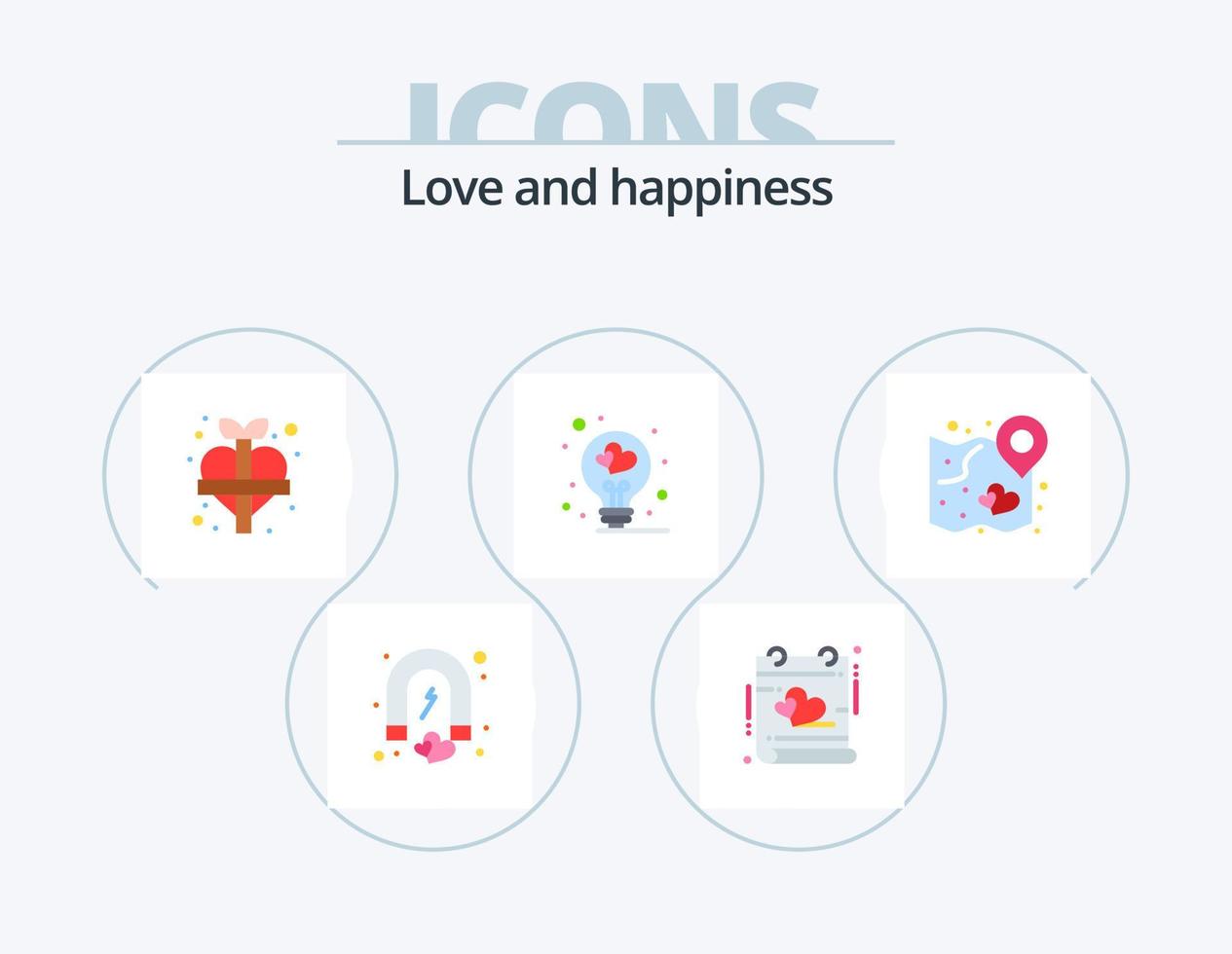 amor plano icono paquete 5 diseño de iconos. corazón. bombilla de amor. san valentin amar. agregar vector