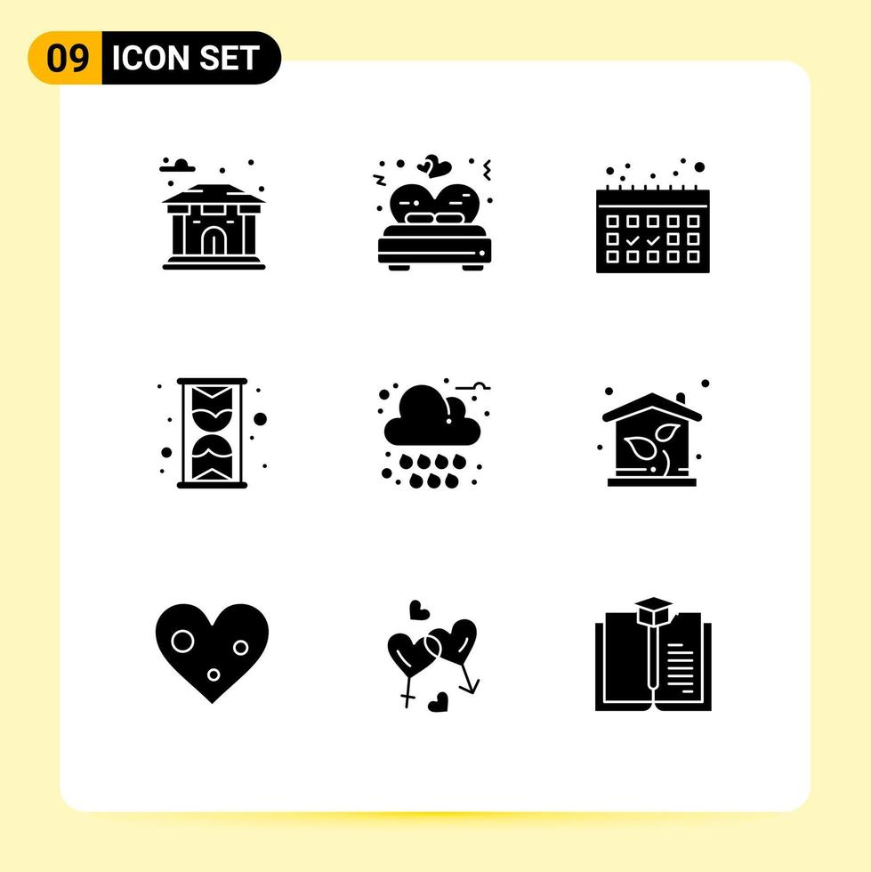 Stock Vector Icon Pack of 9 Line Signs and Symbols for eco rain dates cloud watch Editable Vector Design Elements