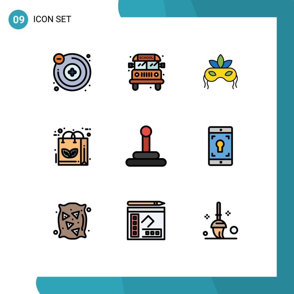 Mobile Interface Filledline Flat Color Set of 9 Pictograms of application gear venetian recycle leaf Editable Vector Design Elements