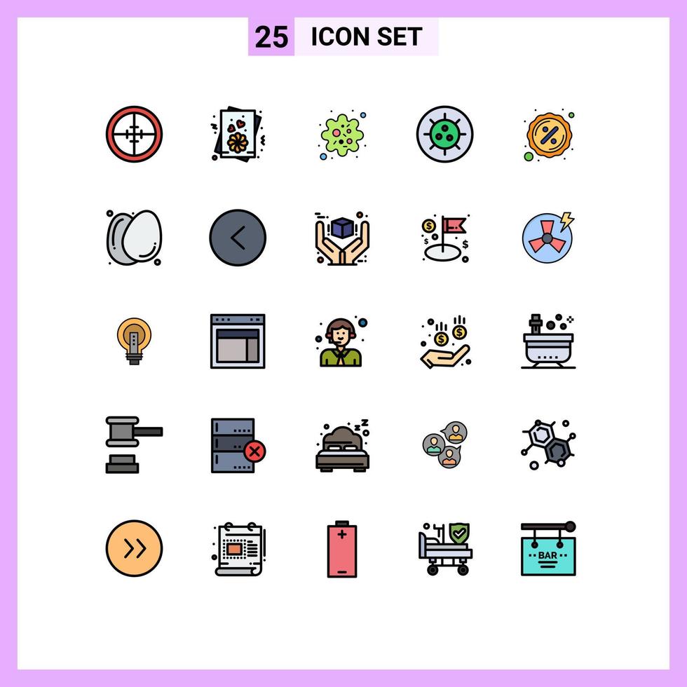 Set of 25 Modern UI Icons Symbols Signs for discount badge infection virus bacteria Editable Vector Design Elements
