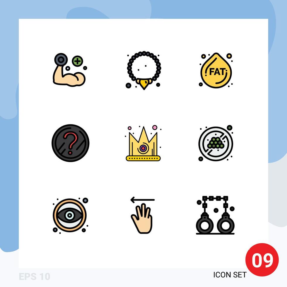 Set of 9 Modern UI Icons Symbols Signs for king crown droop best problem Editable Vector Design Elements