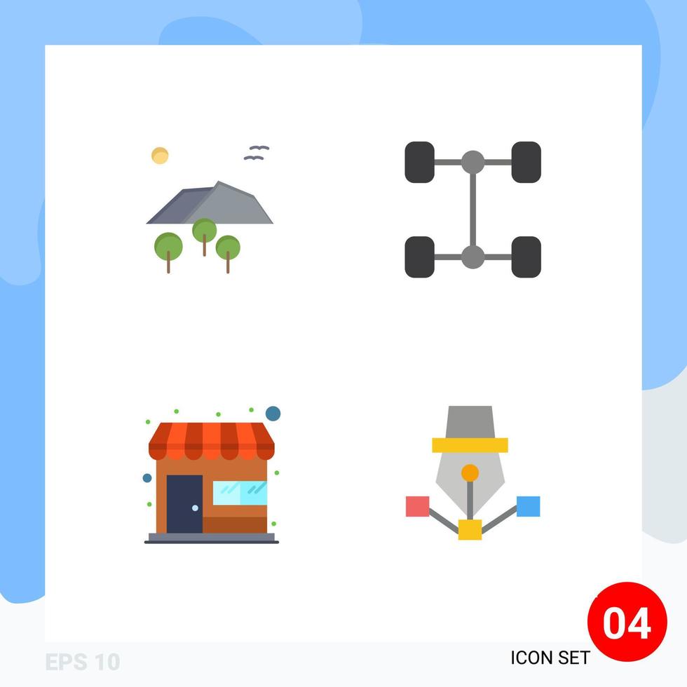 4 Flat Icon concept for Websites Mobile and Apps landscape store birds market drawing Editable Vector Design Elements