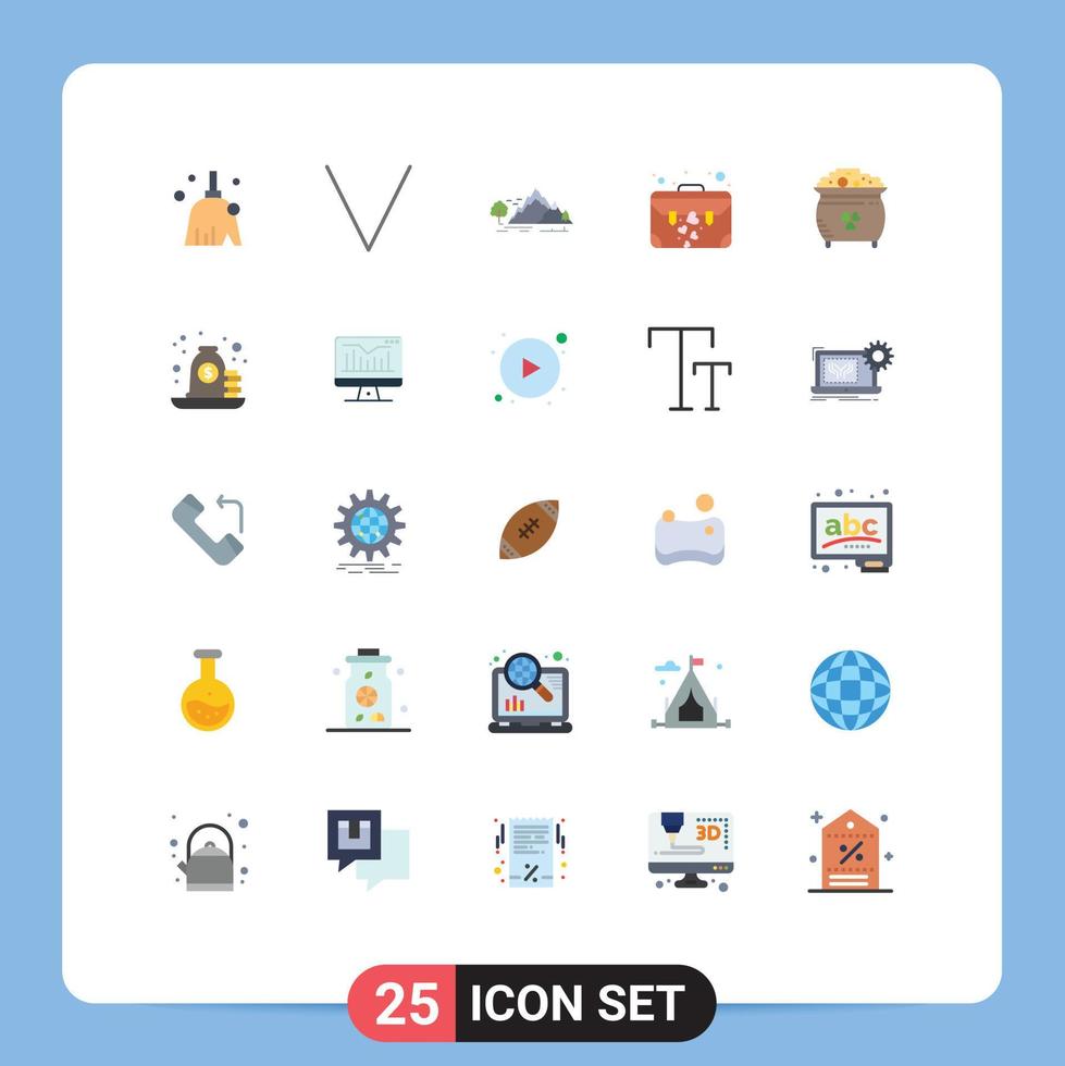 25 Thematic Vector Flat Colors and Editable Symbols of coin suit case landscape case bag Editable Vector Design Elements