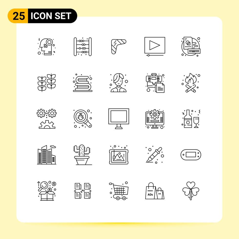 User Interface Pack of 25 Basic Lines of project video math weapon indigenous Editable Vector Design Elements