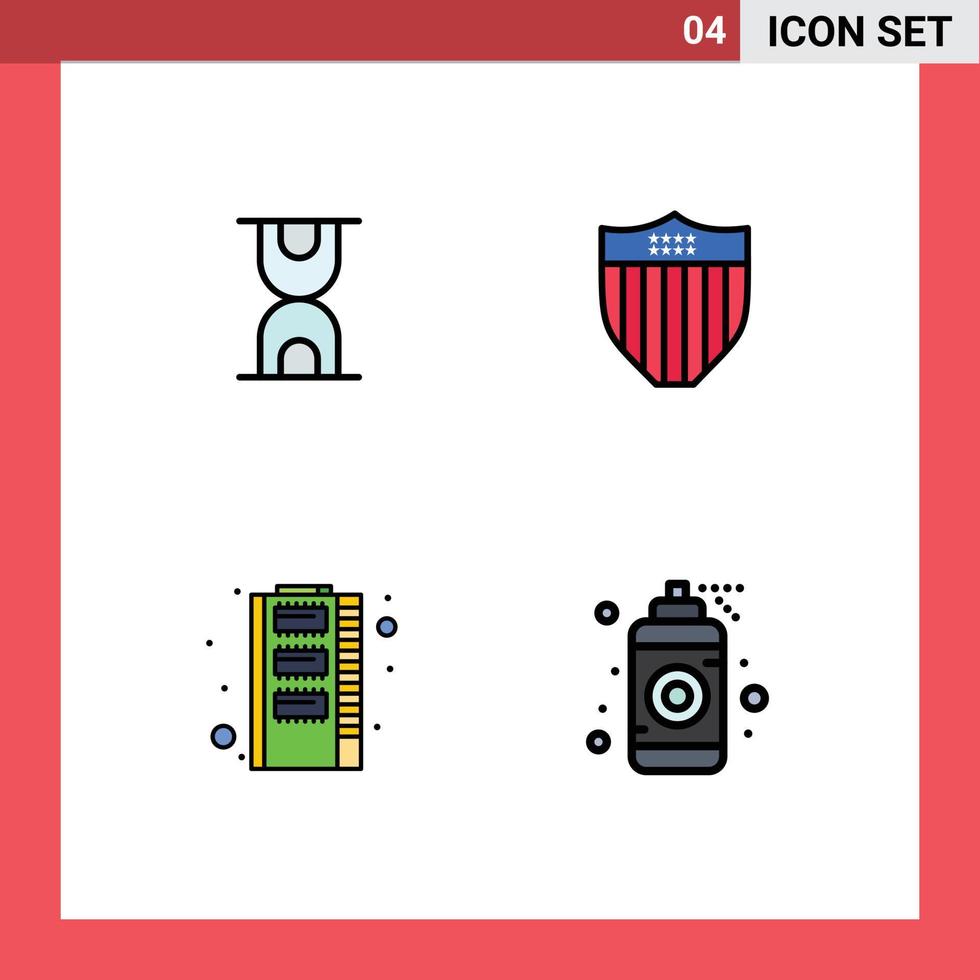 4 User Interface Filledline Flat Color Pack of modern Signs and Symbols of glass ram american usa designer Editable Vector Design Elements