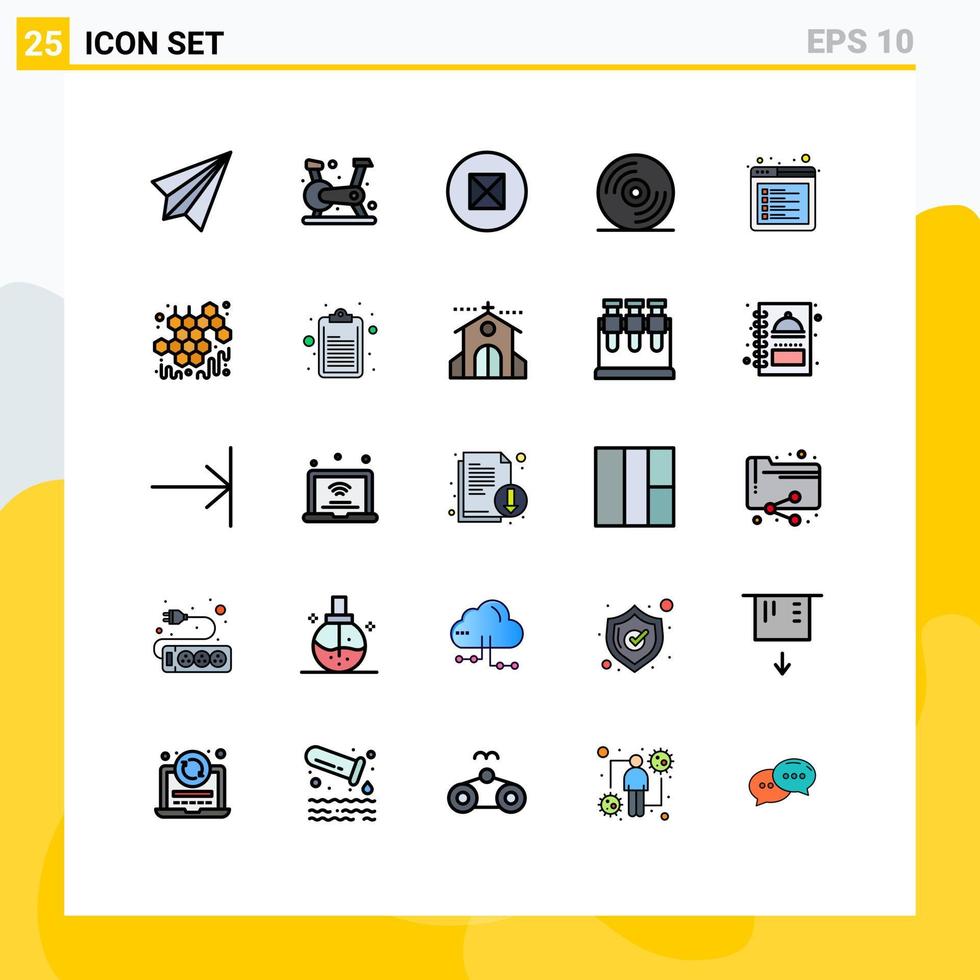 25 Filled line Flat Color concept for Websites Mobile and Apps tab browser gym music disc Editable Vector Design Elements