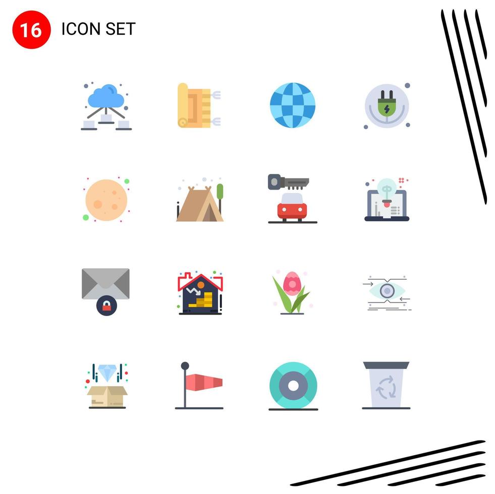 Group of 16 Flat Colors Signs and Symbols for moon wifi global iot internet Editable Pack of Creative Vector Design Elements