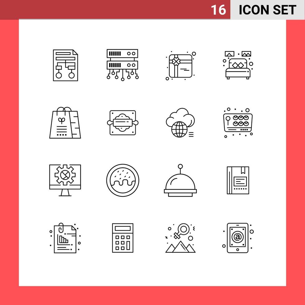 Pack of 16 creative Outlines of gift home decorate gift sleep room Editable Vector Design Elements