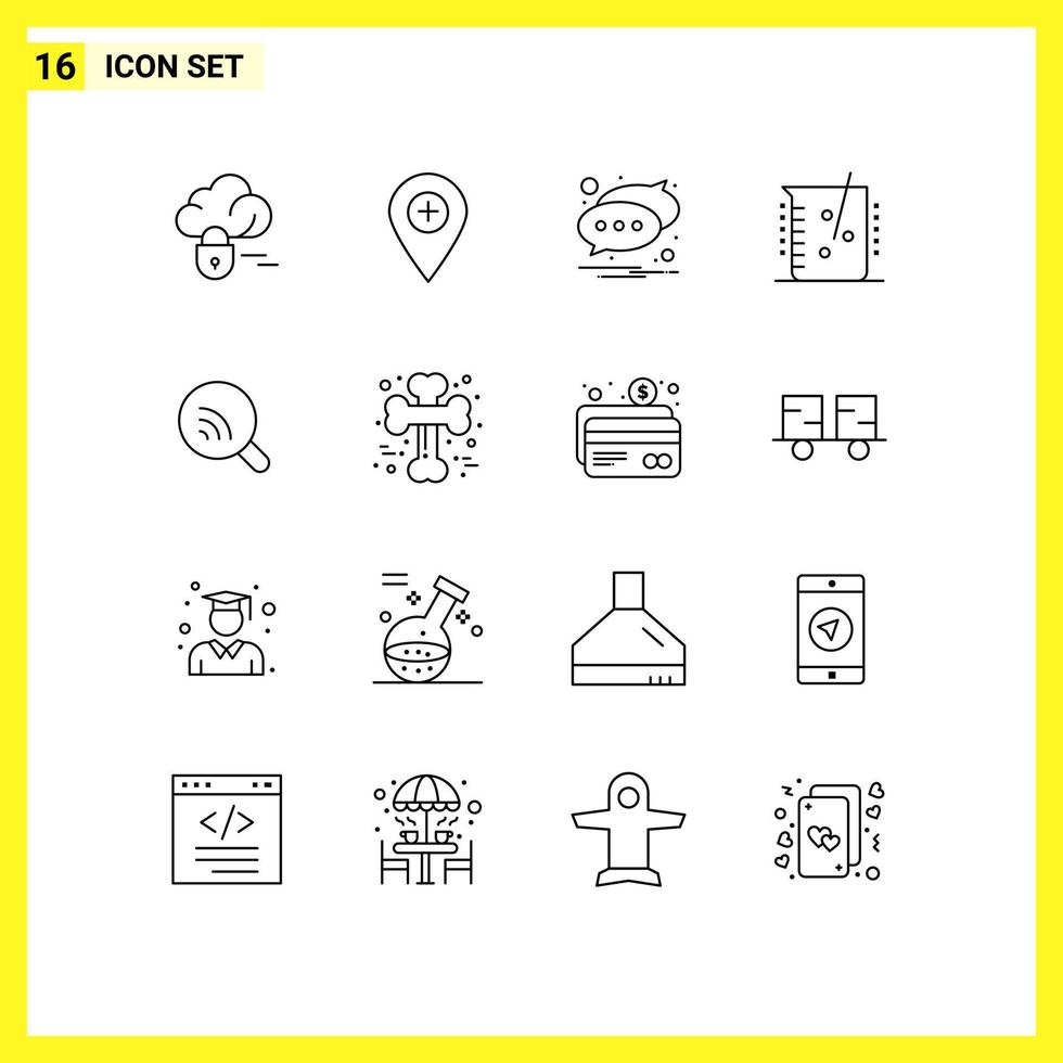 Universal Icon Symbols Group of 16 Modern Outlines of search chemical lab chat chemical industry acid Editable Vector Design Elements