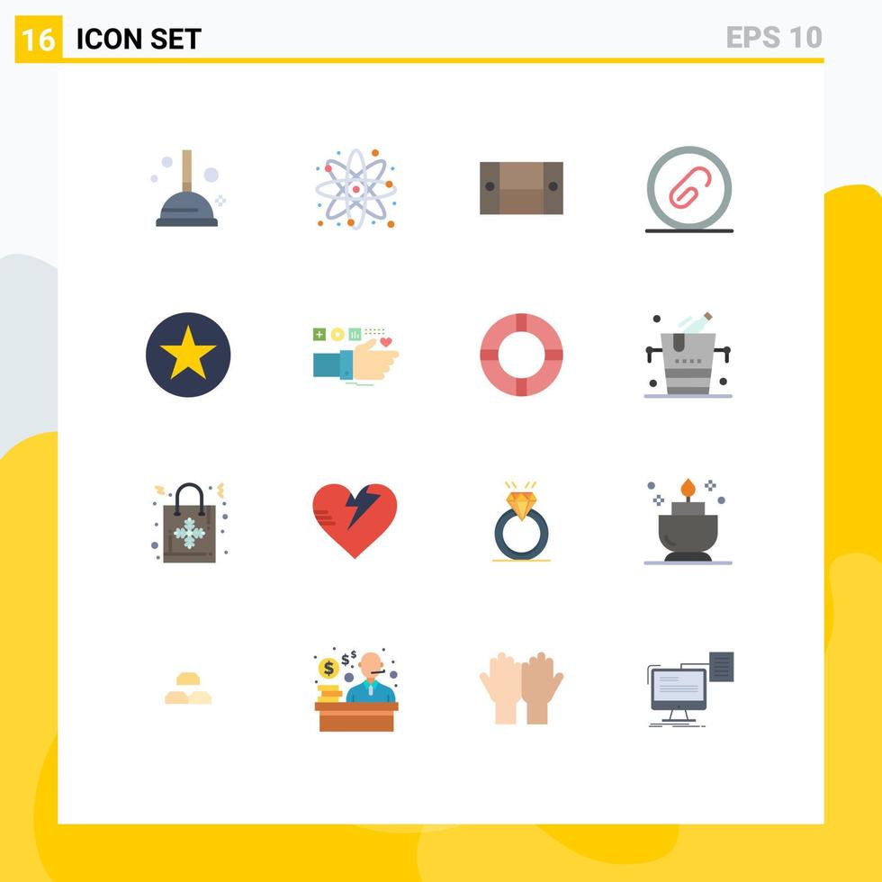 Mobile Interface Flat Color Set of 16 Pictograms of favorite file cabinet extension attach Editable Pack of Creative Vector Design Elements