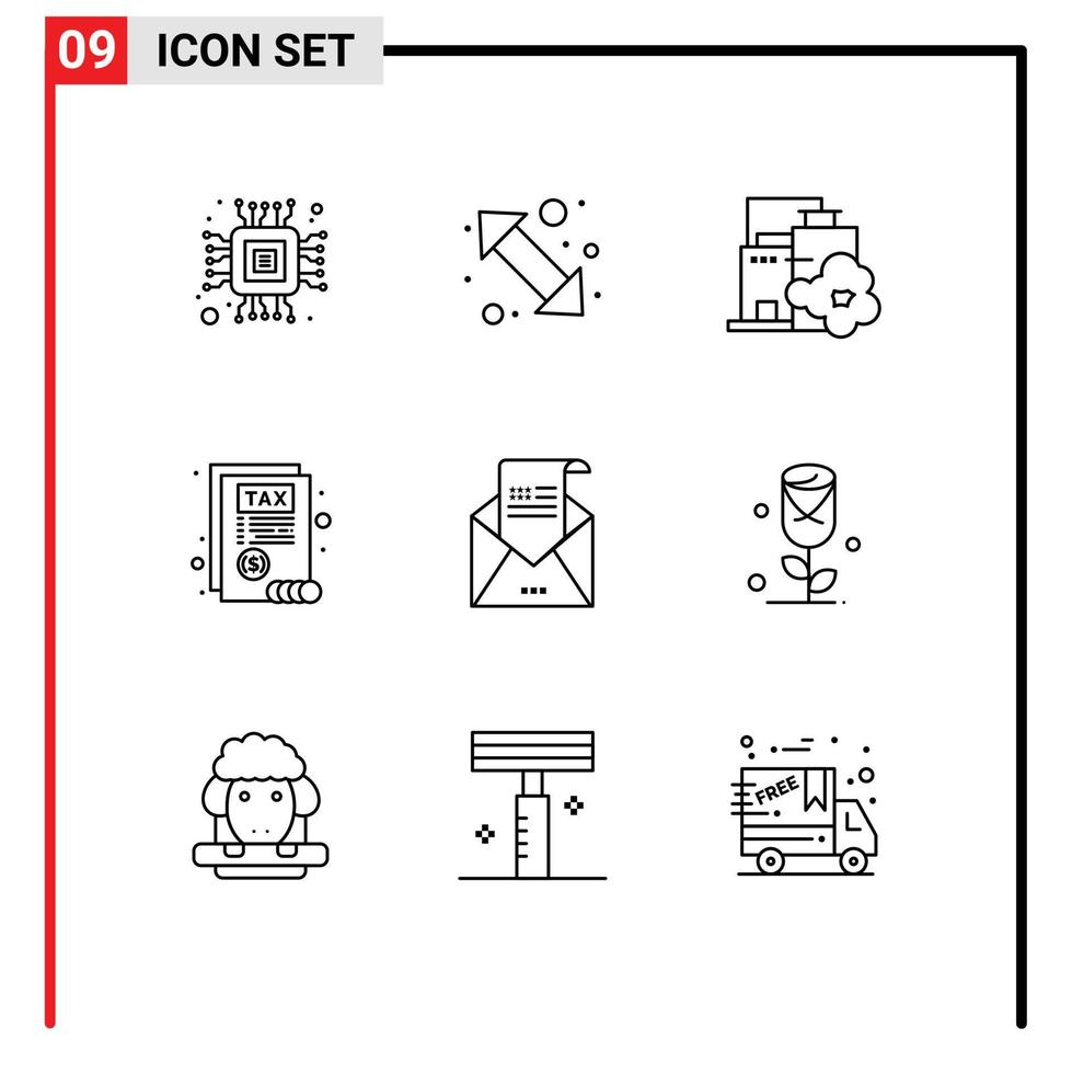 Group of 9 Outlines Signs and Symbols for greeting email factory tax document Editable Vector Design Elements