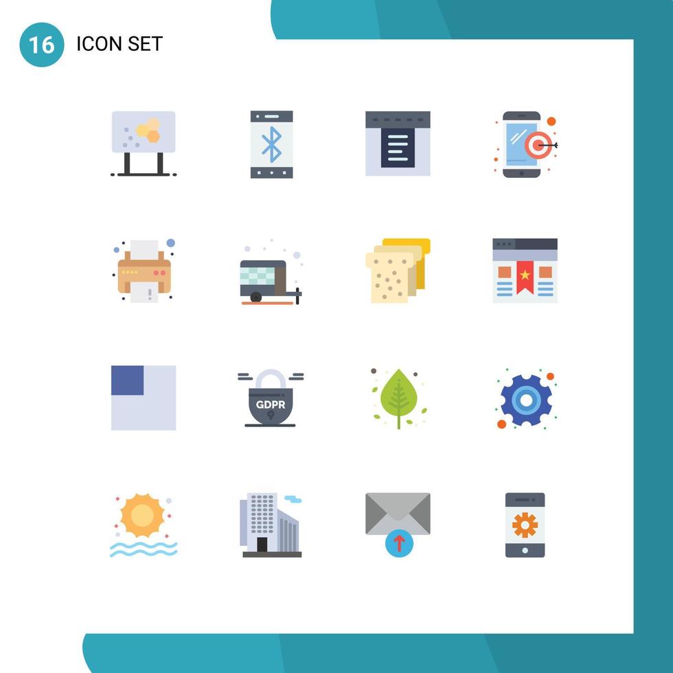 Modern Set of 16 Flat Colors and symbols such as printer device wireless mobile dartboard Editable Pack of Creative Vector Design Elements