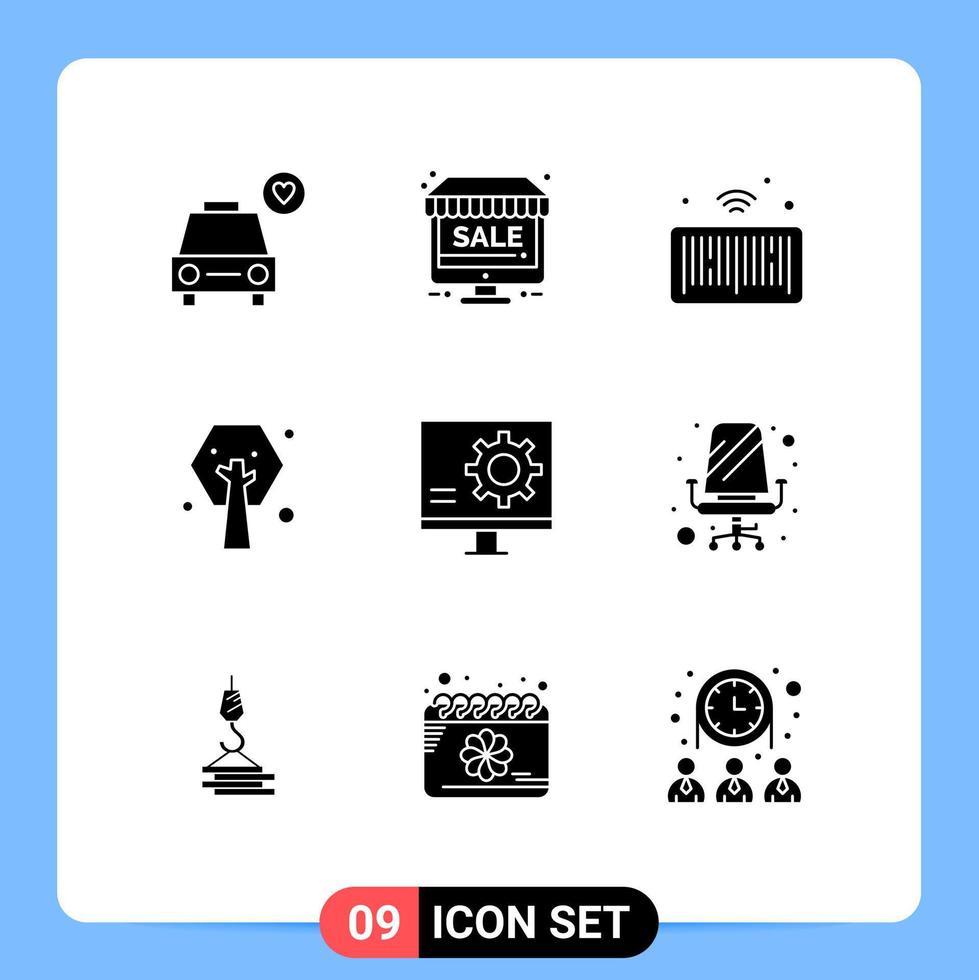 Set of 9 Commercial Solid Glyphs pack for development bug internet plant ecology Editable Vector Design Elements