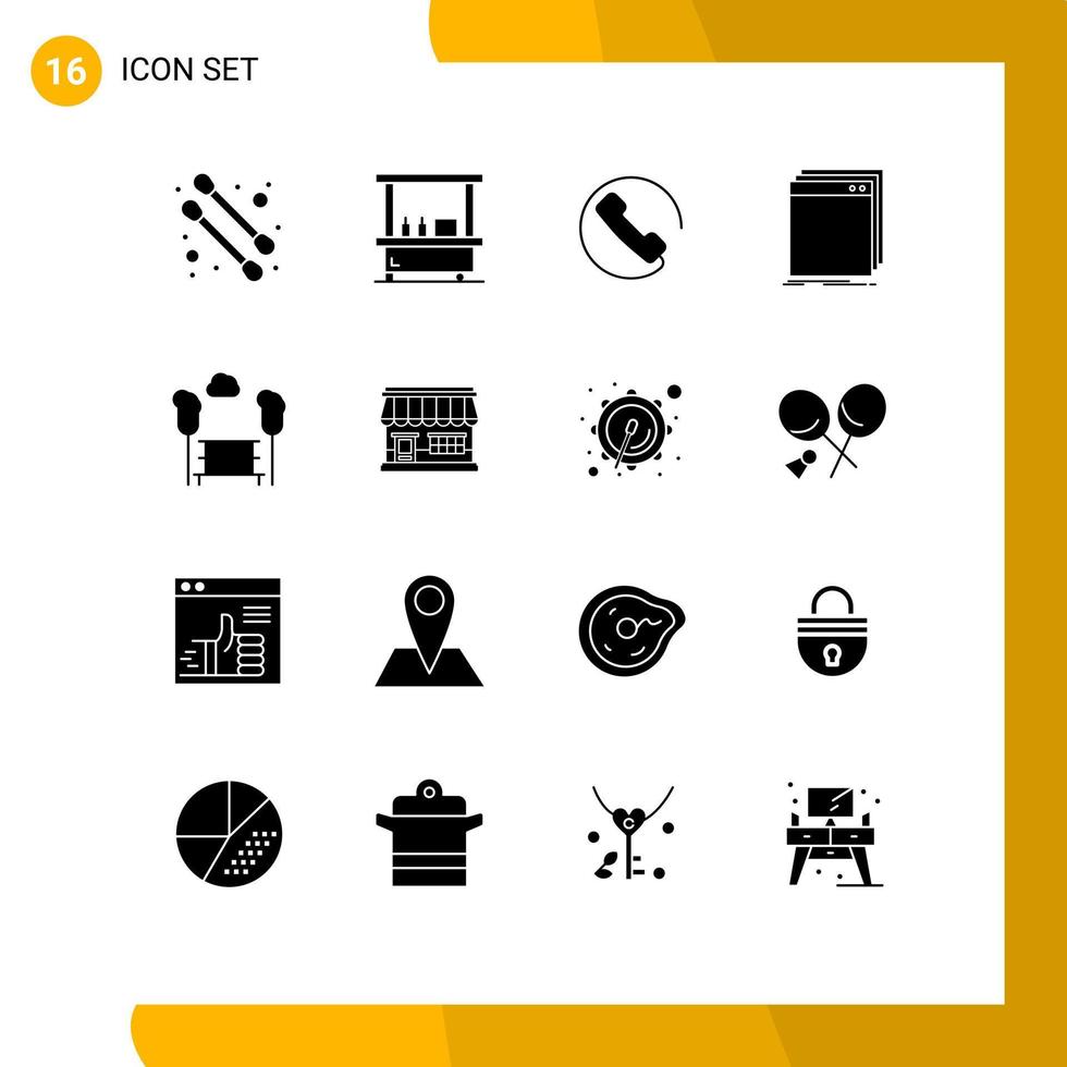 Universal Icon Symbols Group of 16 Modern Solid Glyphs of trees bench phone park file Editable Vector Design Elements
