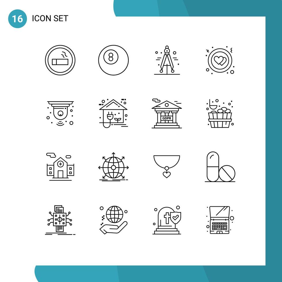 16 User Interface Outline Pack of modern Signs and Symbols of energy device smart science closed cctv Editable Vector Design Elements