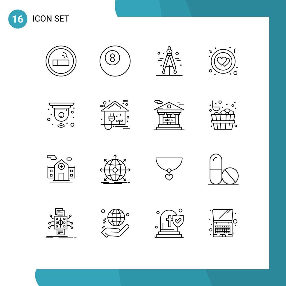 Paquete de 16 esquemas de interfaz de usuario de signos y símbolos modernos de dispositivos de energía ciencia inteligente cerrado cctv elementos de diseño de vectores editables