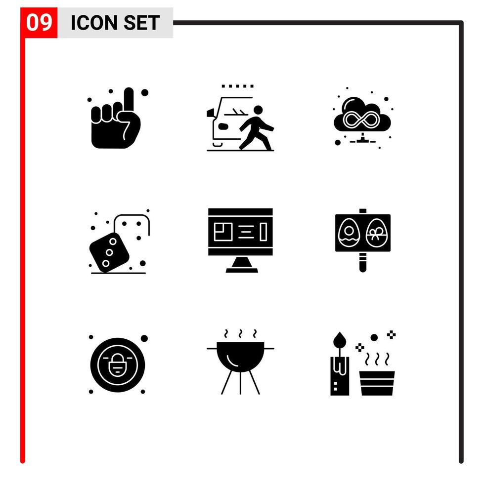 9 Universal Solid Glyph Signs Symbols of blueprint play road games competition Editable Vector Design Elements